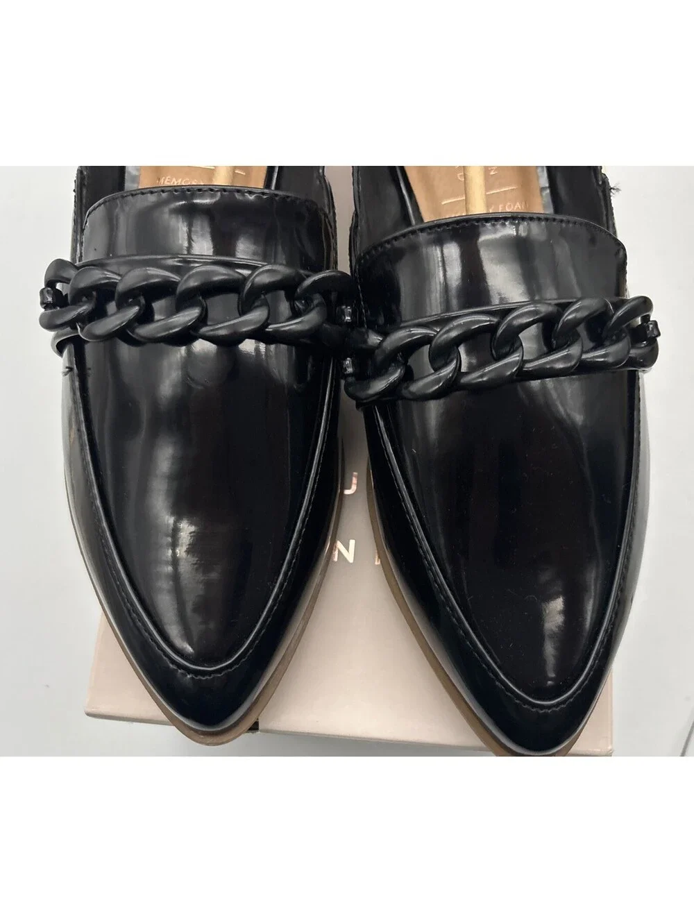 NWT Lauren Conrad Demll Women’s Black Memory Foam Shiny, Pointed Loafer Size 9 M